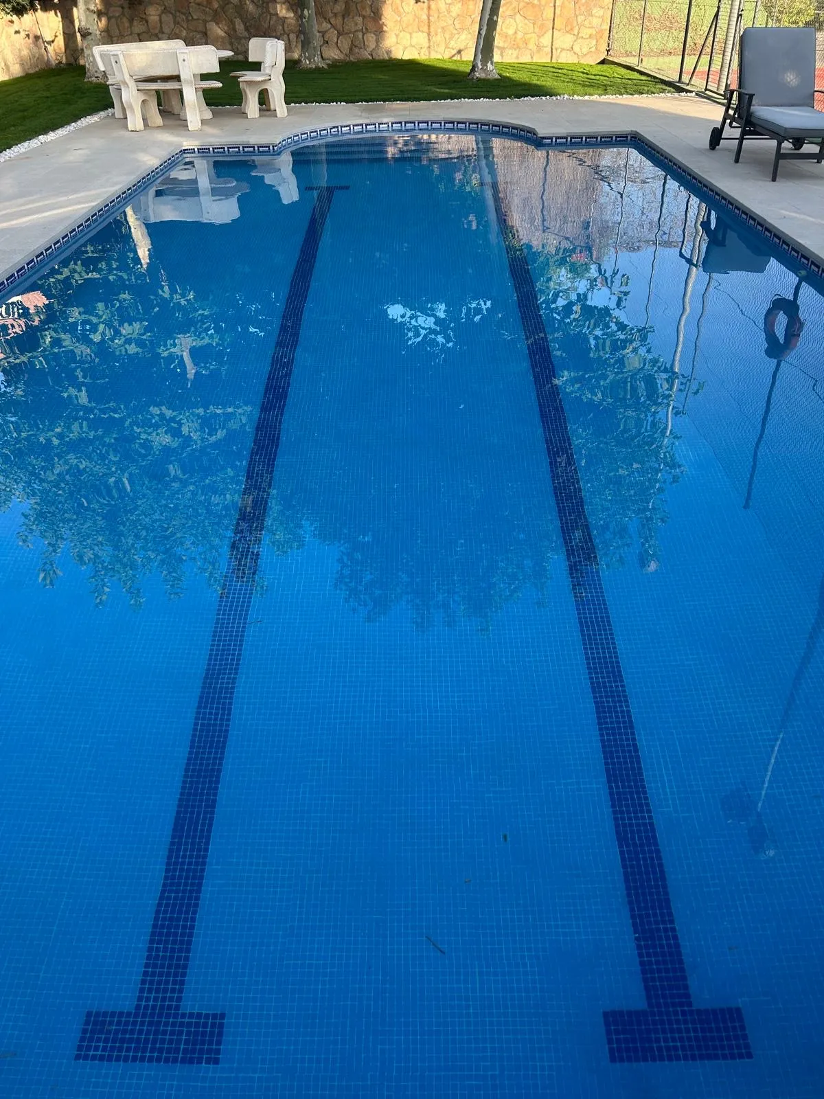 Piscina alargada con calles marcadas en el fondo